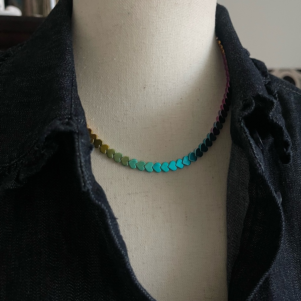 Multicolor Hematite Heart Necklace
